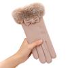 Ladies thermal gloves autumn and winter outdoor riding driving cute velvet bow German velvet cold-proof gloves