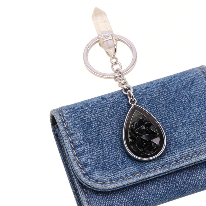 Natural Stone Crystals Teardrop Shape Photo Locket Keychain Featuring Diamonds Cut Designs for Sentimental Gifts