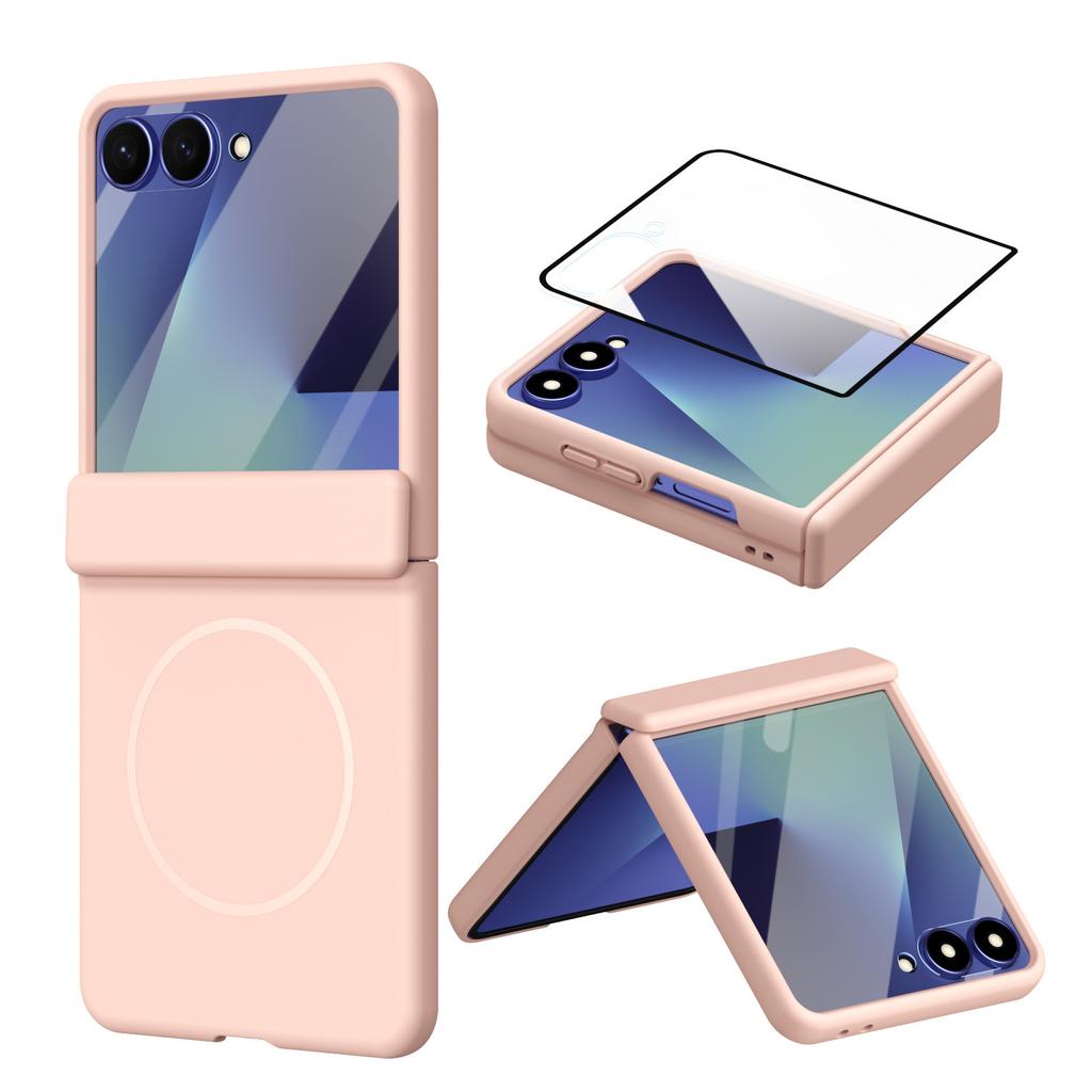 Applicable To Samsung Z Flip1/1 Mobile Phone Case Magnetic Suction Center Axis Hinge Case Film Integrated Flip1/1  Case