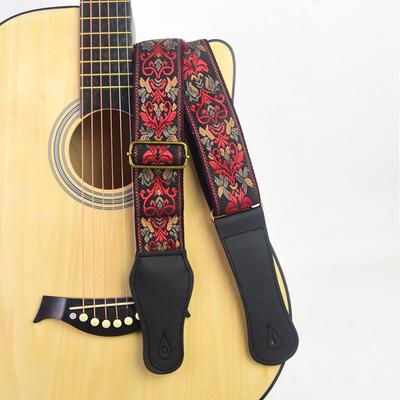 Folk Embroidery Electric Guitar Strap, Double-Layer Thick Leather for Guitar/Bass, Musical Instrument Accessory