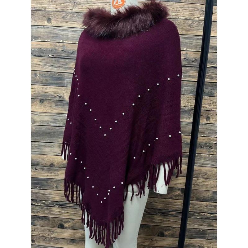 Toamnă și Iarnă Plus Size Jacquard Pearl Tassel Pelerina șal exterioară pentru păr cald guler