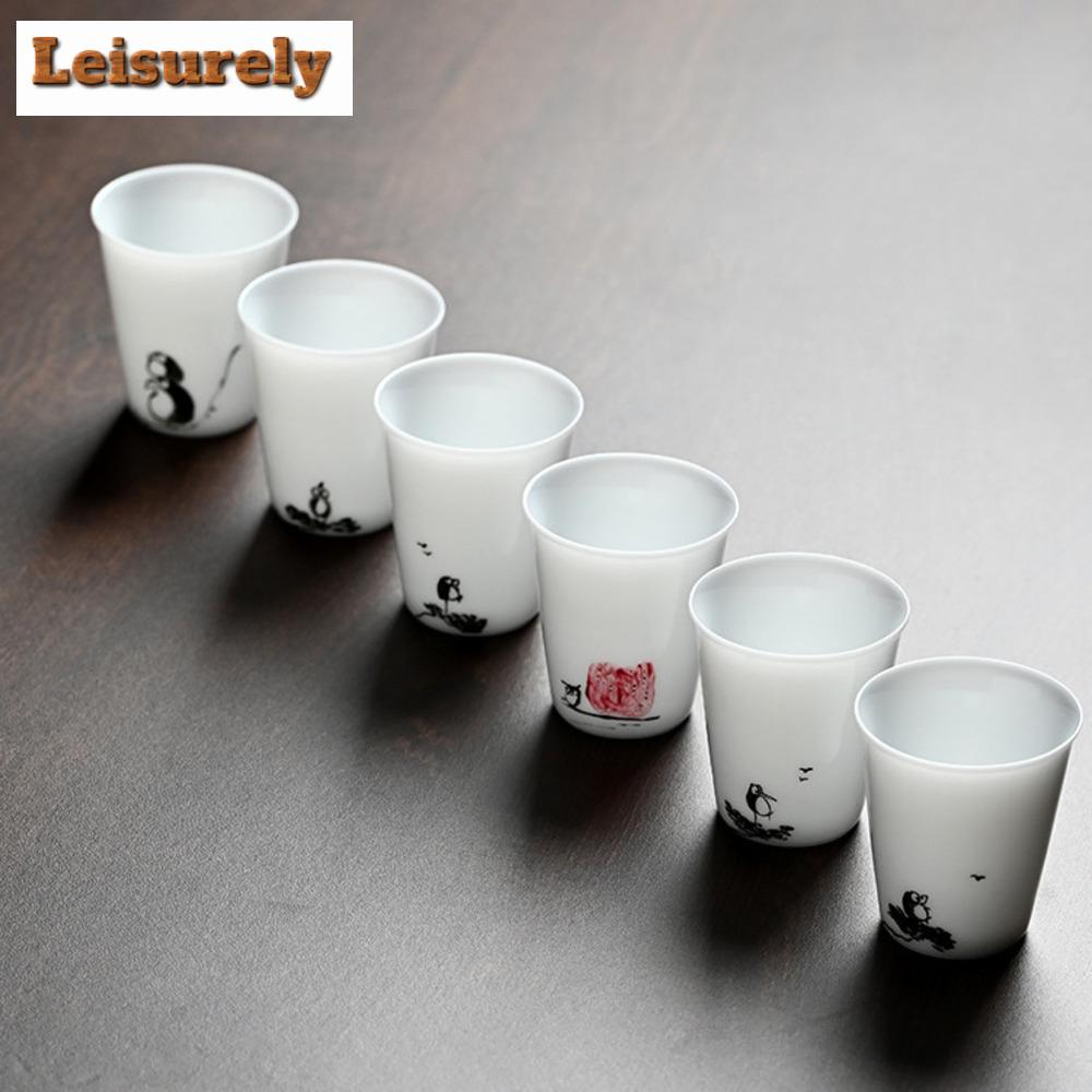 50ml Iced Jade Porcelain Tea Cup Dehua White Hand Painted Bird Single Master Cup Smelling Tea Bowl Water Jug Kung Fu Teaset Gift
