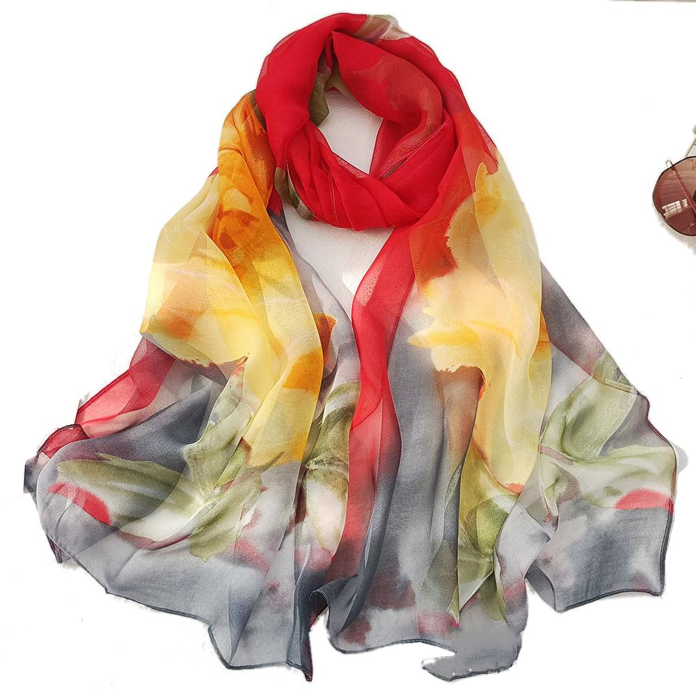 160*50Cm Long Wraps Beach Sunscreen Scarves Silky Georgette Thin Soft Chiffon Rose Flower Scarf Shawls Hijab Head Wrap For Women