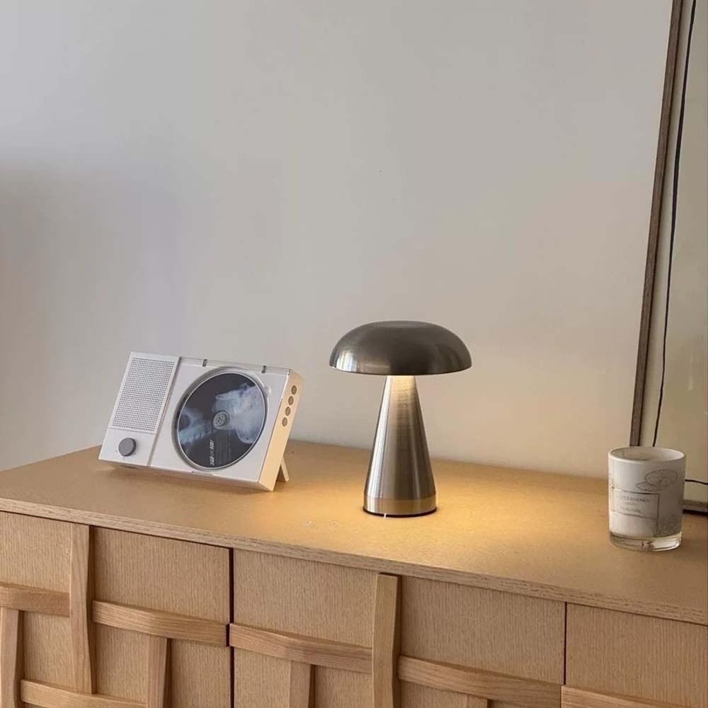 USB Rechargeable Metal Mushroom Lamp Nordic Simple Modern Creative Unique Table Light Bedroom Bedside Night Lamp