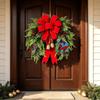 Christmas Vintage Bell Door Hanging With Red Berries White Pinecones Velvet Bow Upside-Down Wreath