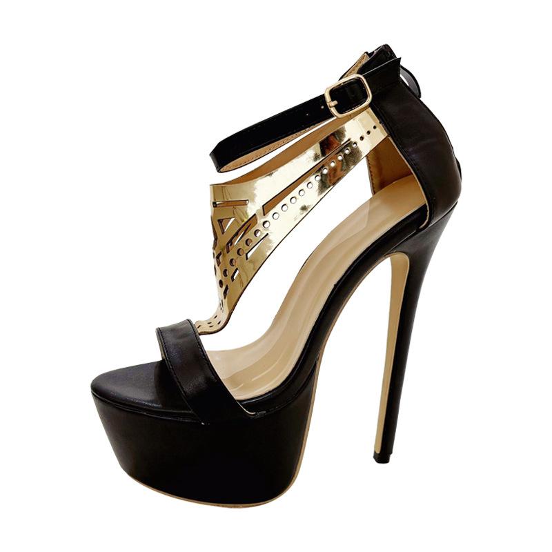 

Fashion 16 Cm Super High Heel Platform Sandals Women Fashion Metal Decorative Ankle Buckle Design Slide Sandals Nightclub Stripper Shoes 42 чёрный