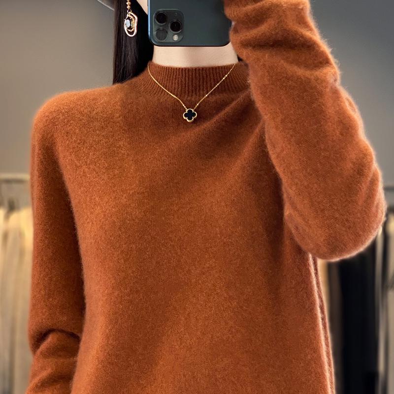 

100% Wool Seamless Autumn-Winter Women s Short Loose Turtleneck Sweater XL (125-135 lbs)