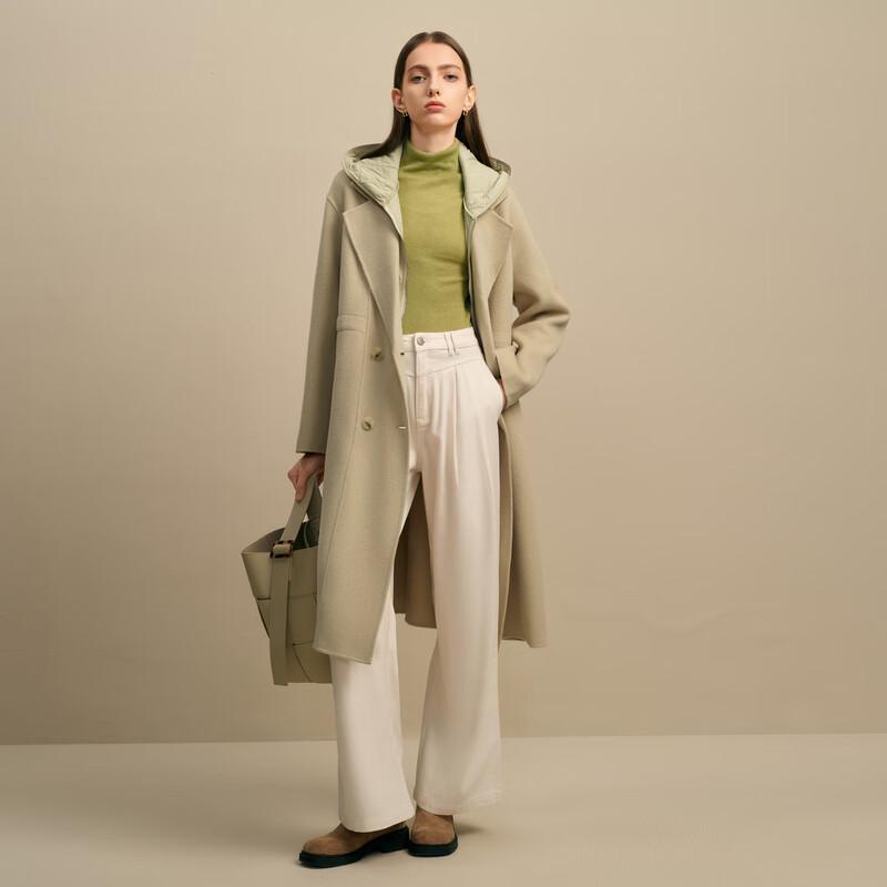 Elva' Island Women's Detachable Hood Mid-Length Double-Sided Wool Coat