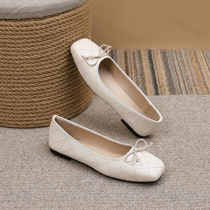 Women's Square Toe Single Shoes Elegant Luxury Bow Knot Casual Flats Lightweight Comfortable Soft Sole Mary Jane Shoes