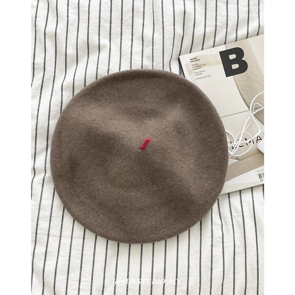 Woolen Beret Hat for Women Autumn and Winter Temperament Retro British Style Painter Hat Contrasting Color Small Chirp Pumpkin Hat Small Face