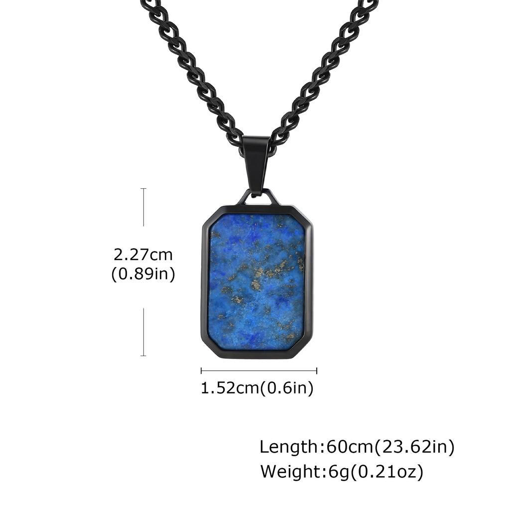 Trendy Stainless Steel Necklace for Men, Square Blue Natural Stone Pendant Necklace, Hip Hop Punk Jewelry Gifts