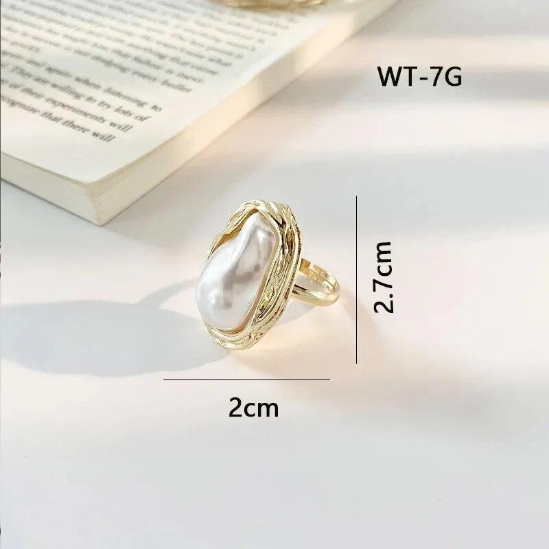 Exquisite Irregular Pearl Ring Korea Gold Color Metal Adjustable Ring For Woman Ins Minist Style Jewelry Girl Gift