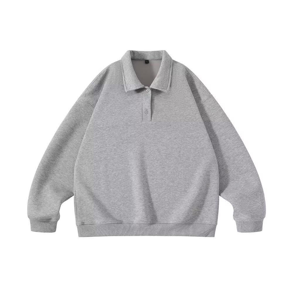 2025 Grey Lapel Hoodie: Versatile Spring/Autumn Casual Long Sleeve POLO Shirt