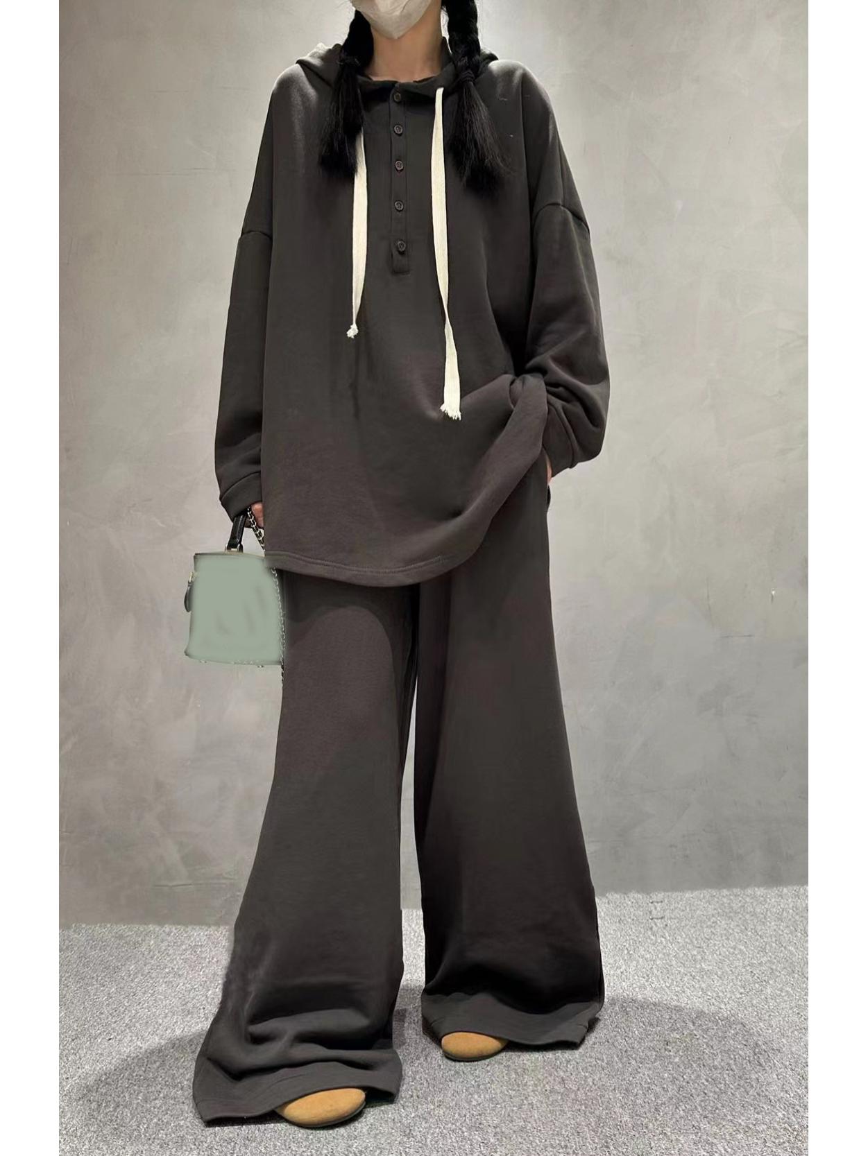 

Женский однотонный свободный комплект из толстовки большого размера - Модный комплект из двух предметов с длинным рукавом M