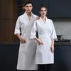 Chef Uniform with Apron Adjustable Waist Strap Unisex V-Neck Crossover Style Chef Jacket Professional Kitchen Workwear