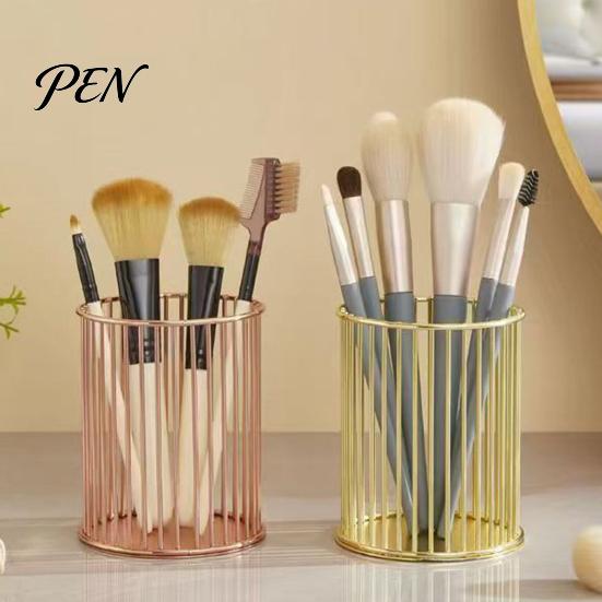 Electroplated Pen Cup Metal Holder, Nordic Desk Organizer for Makeup Brushes, Style Holder Anti-Rust Multifunctional Storage Basket Pencils