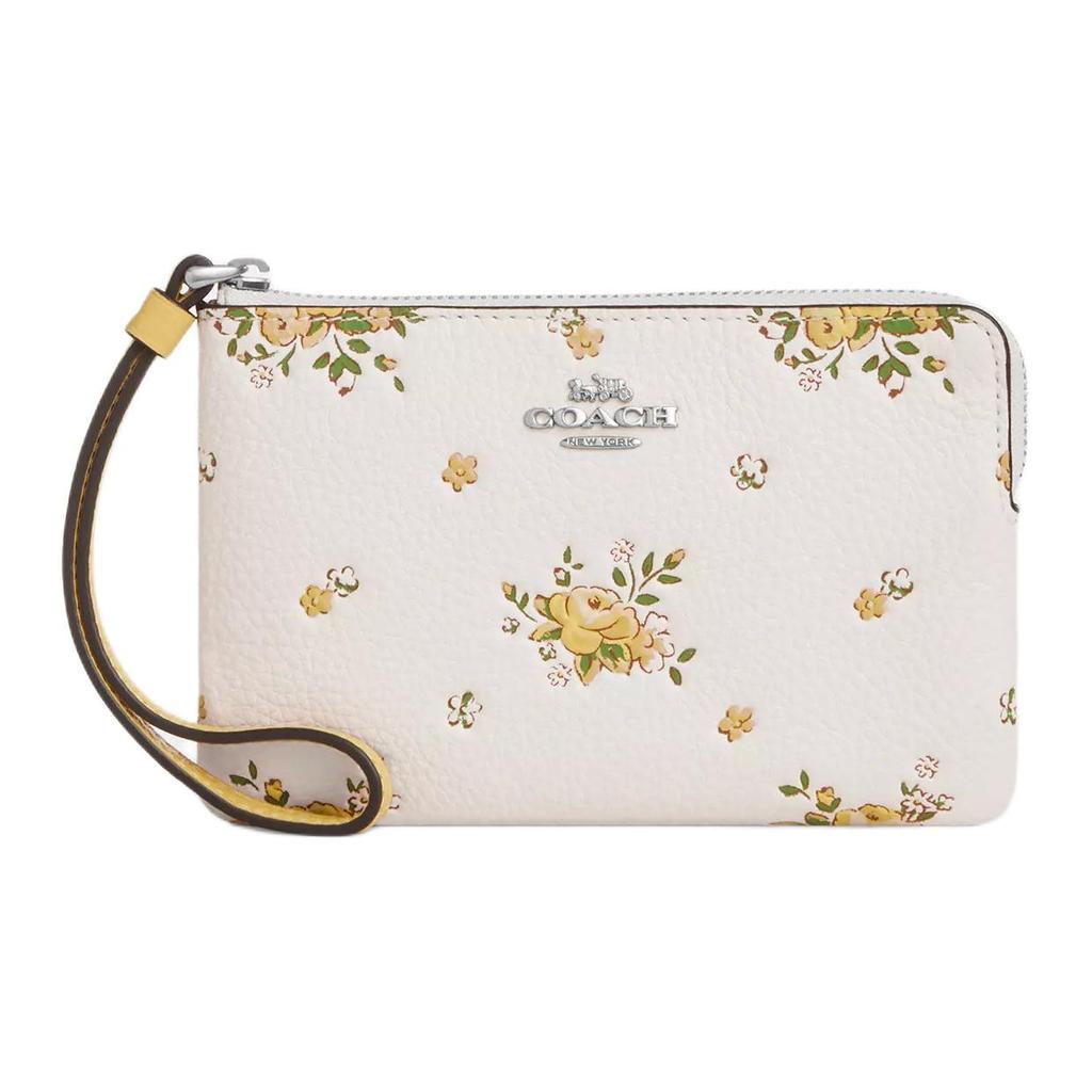 Coach Eckiger Reißverschluss 16 Blumenmuster Kieselsteinleder Clutch Kleine Damen-Clutch Silber Kreide CAQ58-SVCAH