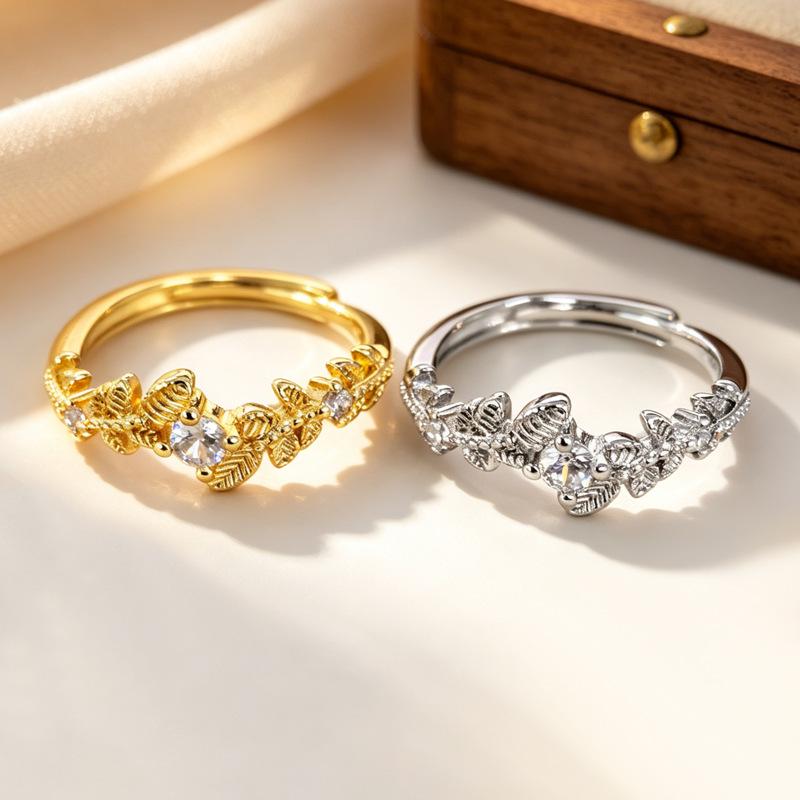 INS Style Leaf Rhinestone Zircon Ring – Laurel Goddess Design
