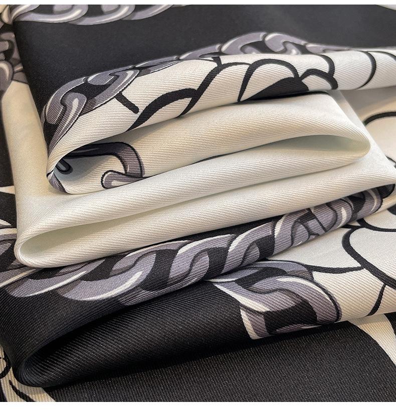 Luxury 90*90Cm Square Silk Scarf For Women Retro Neck Shawl Warps Elegant Neckerchief Bandanas Hijab Soft Stain Ladies Scarf