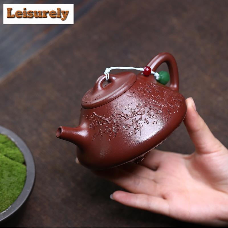 260ml Authentic Yixing Purple Clay Teapots Handmade Stone Scoop Pot Raw Ore Purple Zhu Mud Kettle With Filter Zisha Tea Set Gift