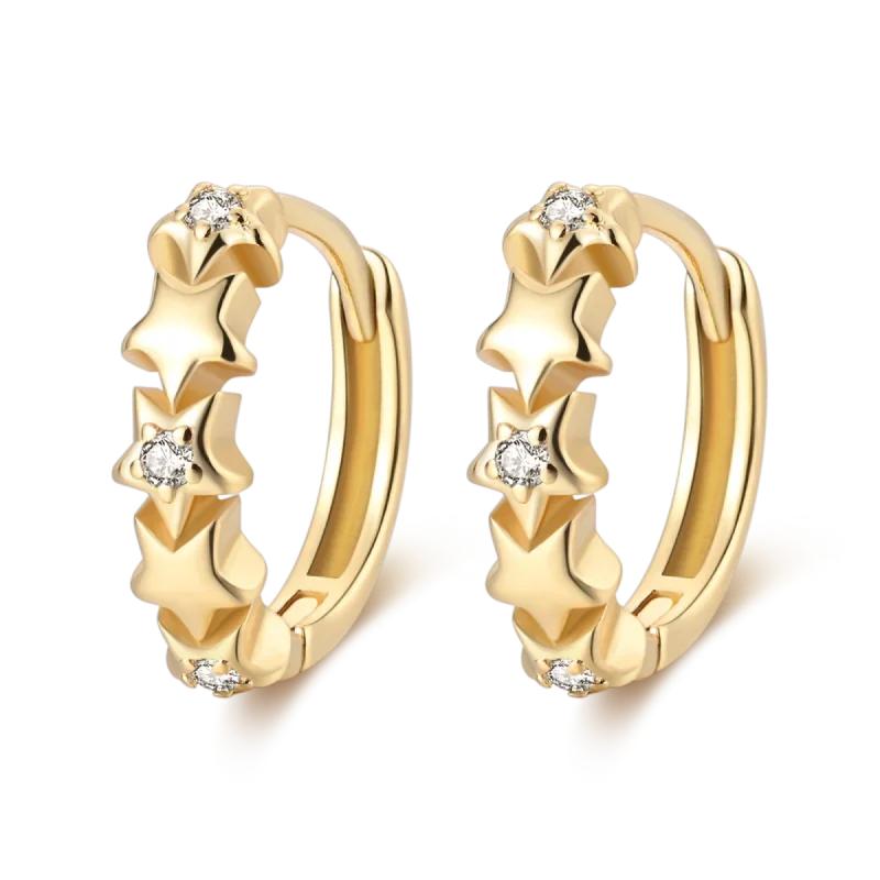 Original New In 925 Silver Gold Star And Moon Pave Colored Zircon Earrings For Women Trending Fashion Jewelry Birthday Gift