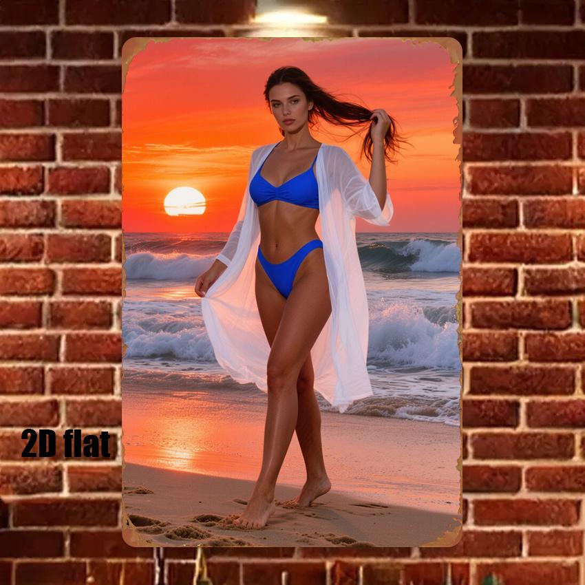

d Retro Metal Sign Beach Sunset Girl x Inch Wall Art Vintage Home Decor 20x30cm（7.8x11.8inch）