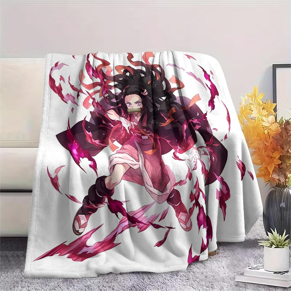 1PC Demon Slayer Print Flannel Blanket, High quality All Seasons, Home Decor, Warmth and Comfort, Perfect for Christmas Gifts