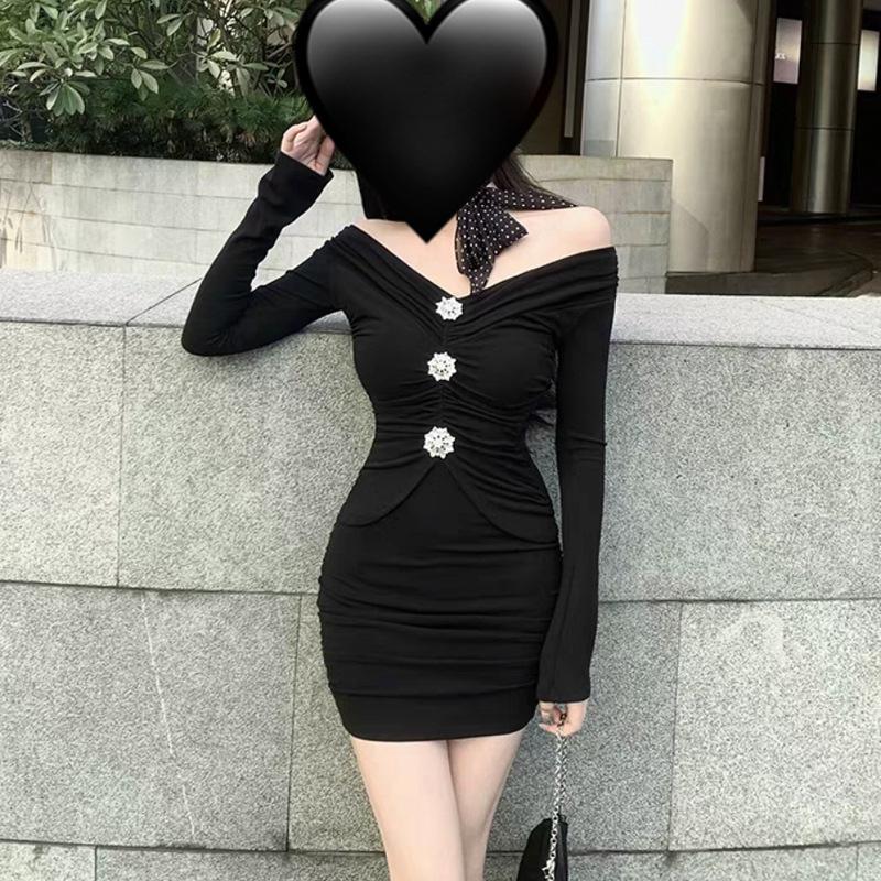 Women's sexy babes three-dimensional decorative pleated thin dress