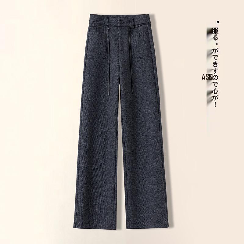 

Women s High-Waist Woolen Flannel Pants: Winter Thick, Loose, Narrow-Leg to Wide-Leg Style 4XL сірий колір
