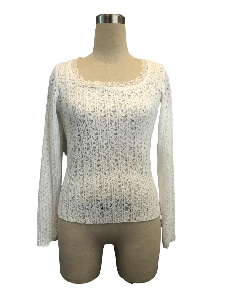 Spring Women's U Neck Long Sleeve Lace Studded Lace Slimming T-Shirt Tops Women Versatile Closet Essential Fashion Items Shirt