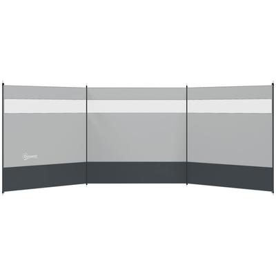 Cortavientos de Camping con Ventanas Transparentes, Bolsa de Transporte y Varillas de Acero, para Playa Caravana Autocaravana, 440 x 140 cm, Gris