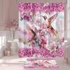 4-teiliges Badezimmer-Duschvorhang-Set Kolibri Blume Badezimmervorhang mit 12 Haken Rutschfeste Teppiche Toilettendeckelmatte Badezimmer-Trennwand