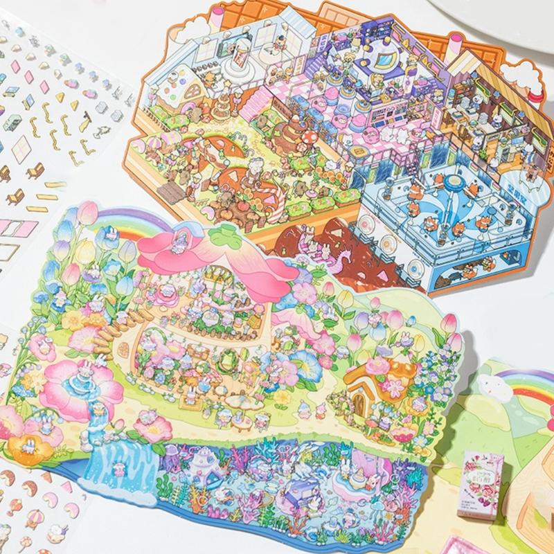 Fun 3D Miniature Scene Sticker Miniature Rainbow Land Chocolate Factory Sticker for Craft Scrapbooking Journal Notebook