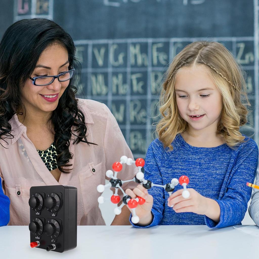 Variable Widerstandsbox 0-9999 Ohm, Einfache einstellbare Widerstandsdezkadenbox für den Physikunterricht, Schulversuchsausrüstung