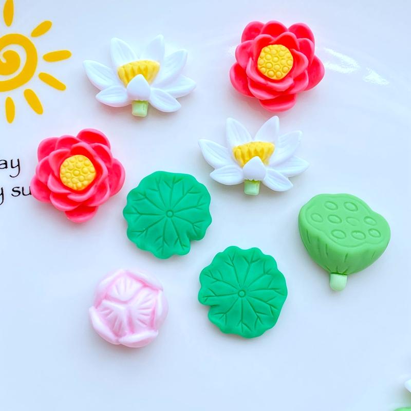 

10Pcs New Cute Mini Lotus Series Resin Figurine Crafts Flatback Cabochon Ornament Jewelry Making Hairwear Accessories
