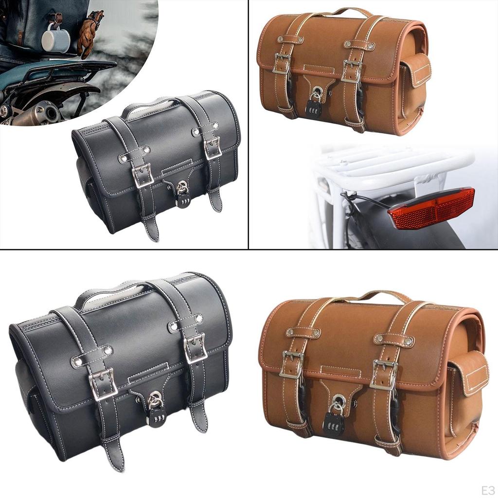Motorcycle Tail Bag Storage with Handle Side Pockets Motorbike Sturdy Vintage Zipper Easy