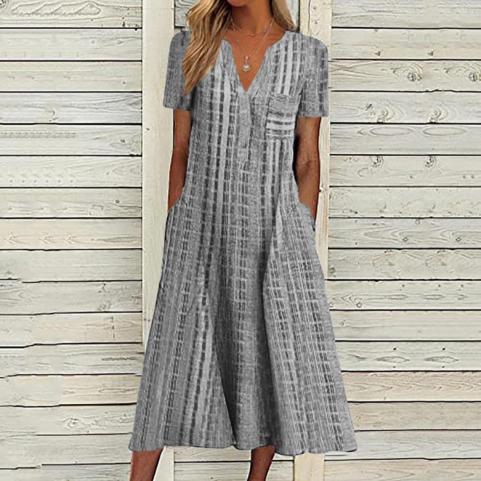 

Летнее платье для женщин 2023, повседневное пляжное свободное платье с v-образным вырезом и короткими рукавами с принтом XL