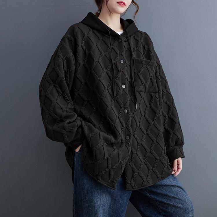 Loose Big Size Plus Size Long Sleeve Button Autumn Winter Casual Hoodies Jackets Coat
