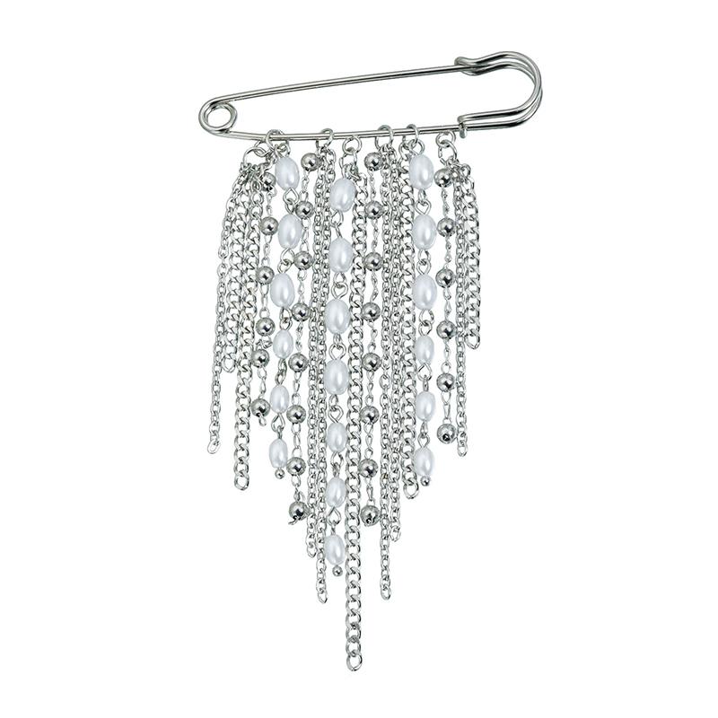 1PC Broche de Pin con Cadena Metálica Exagerada y Cadena de Borlas de Moda Para Mujer Nuevo Accesorio de Joyería con Pin Fijo para Traje Camisa