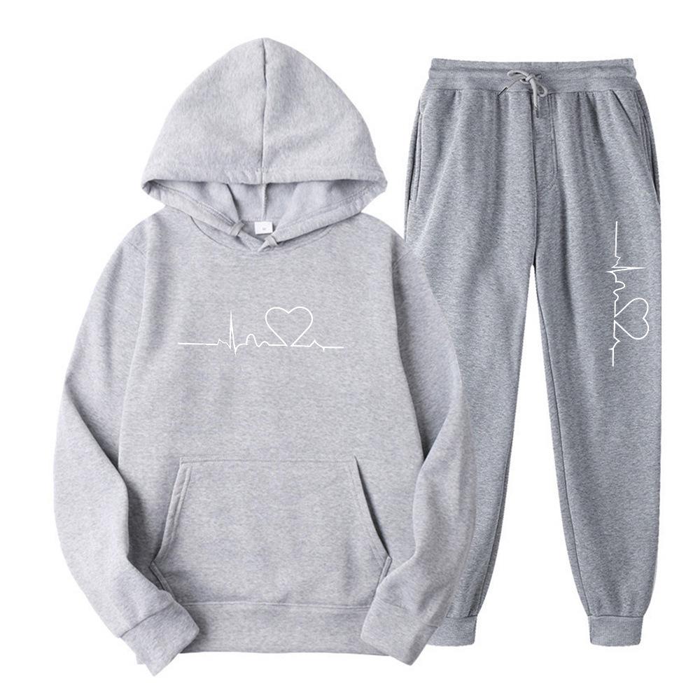 2023 Unisex Plus Velvet Heart Pattern Hoodie & Sweatsuit - Trendy Autumn/Winter Collection