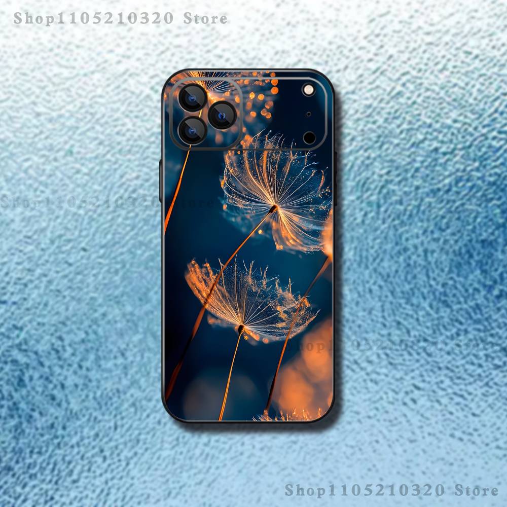 Dandelion Art Phone Case For iPhone 17,16,15,14,13,12,11,Pro Max,XSX,,XR,SE,Mini,8,7,Soft Silicone Black Cover