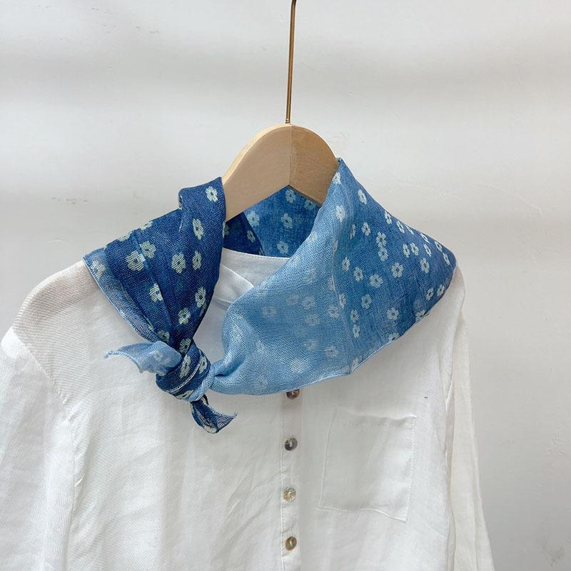 Retro Small Plaid Linen Square Scarf Literary And Versatile Women'S Summer Neck Protection Small Silk Scarf Scarf Accessories