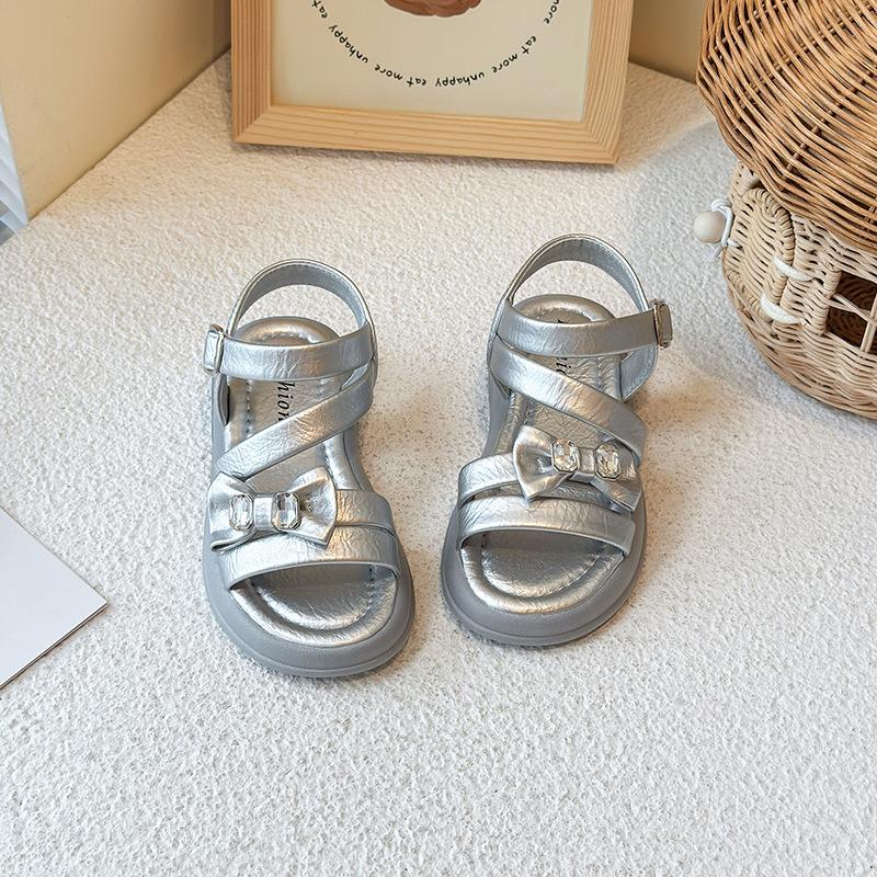 Mädchen Strandschuhe Einfache Schleifen Glänzende Kristalle Kindersandalen Offene Zehen Rutschfest 2025 Sommer Neu Kinder Prinzessin Freizeitschuhe Süß