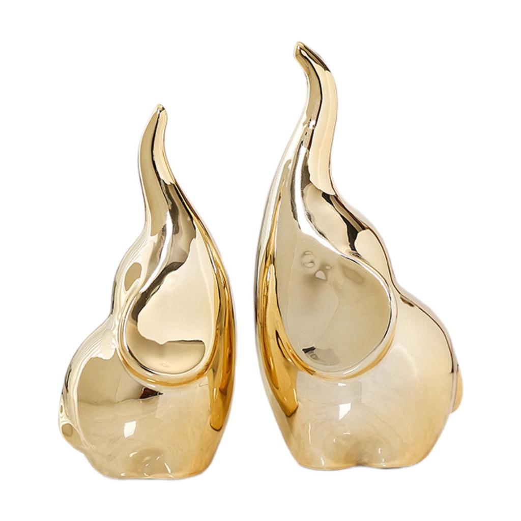 2x Elephant Figurine Sculpture Art Statuette Desk Animal Present Cute Ornament