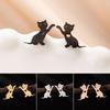 Adorable Vintage Cat Stud Earrings - Stainless Steel Hollow Heart Design