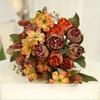 1Pc Simulation 5-pronged Golden Rose Bouquet for Outdoor Courtyard Patio Garden Wedding Decoration Home Decoration