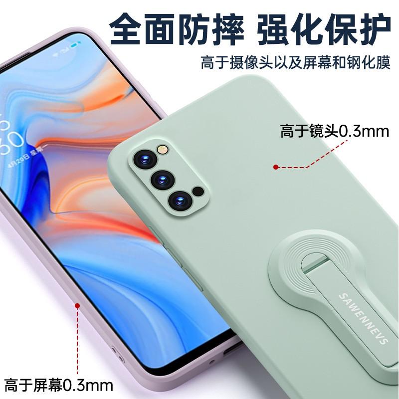 Liquid Silicone Phone Case OPPO Reno 4 / Pro SE With Kickstand Lanyard Shockproof Full Coverage Protective