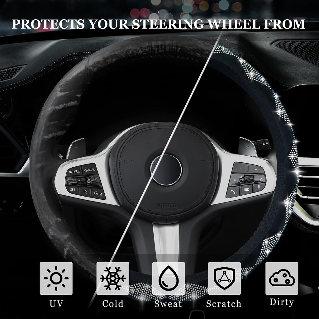 Car Diamond Steering Wheel Cover Non-Slip Decorative Accessories Without Inner Ring - Premium Quality
