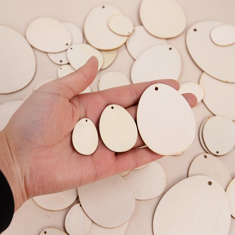 30-80mm Wooden Easter Eggs Kids DIY Painting Crafts Blank Bunny Eggs Wood Chips Happy Easter Party Home Decoration Ornament Gift