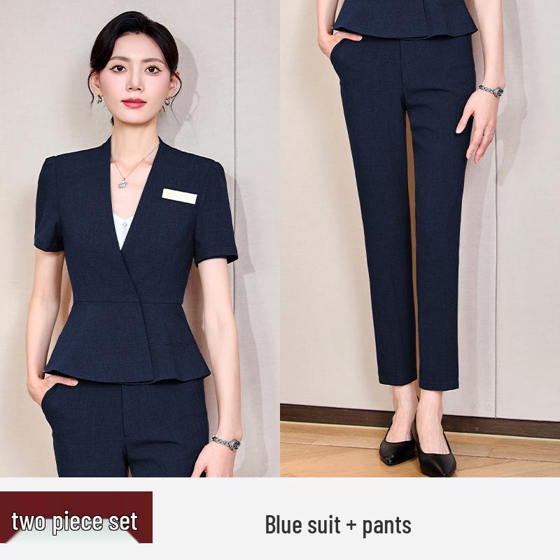 Women's Short Sleeve Professional Suit for Salon and Hotel Work